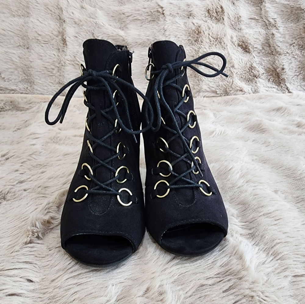 Candie's Black Lace-Up Ankle Boots, Stiletto Heels, Size 9.5
